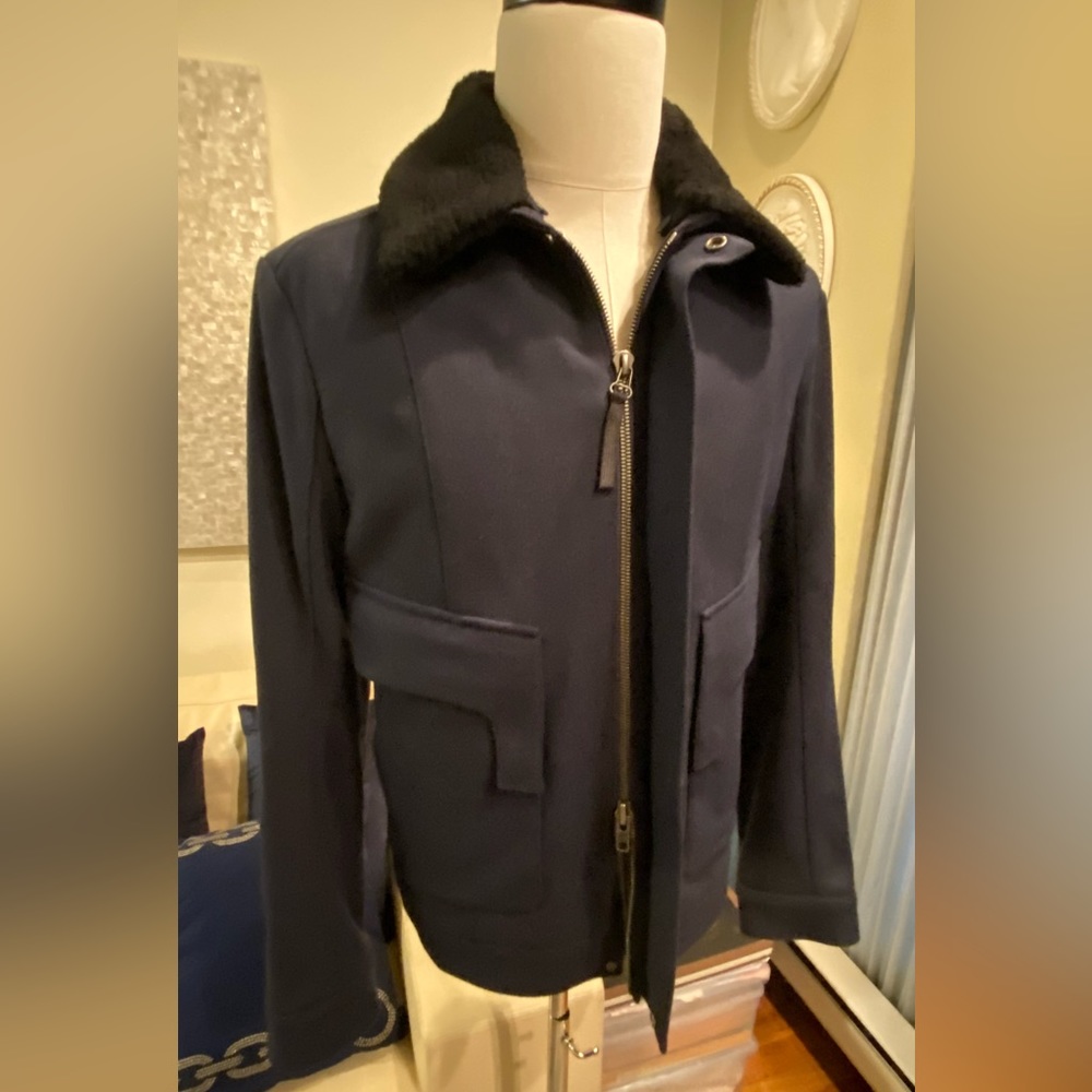 HELMUT LANG WOOL UTILITY JACKET WITH REMOVABLE SHEARLING COLLAR